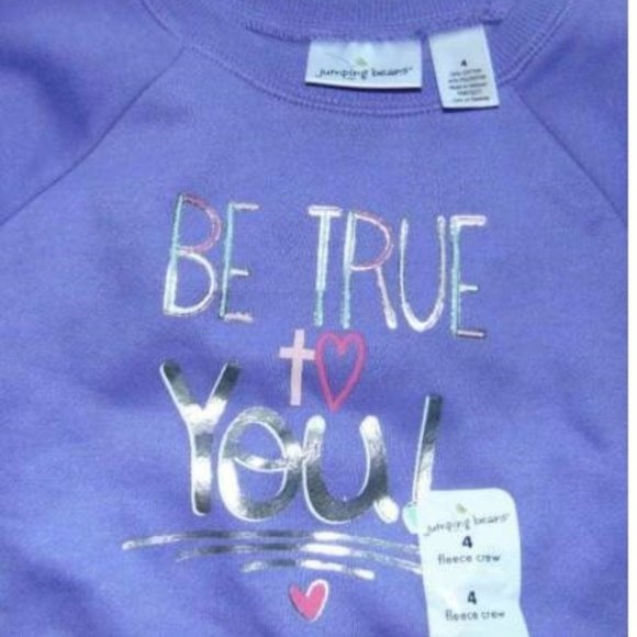 *Sweatshirt sz 4 Jumping Beans Purple "BE TRUE TO YOU" Long Sleeve Crew Girls - Picture 3 of 3